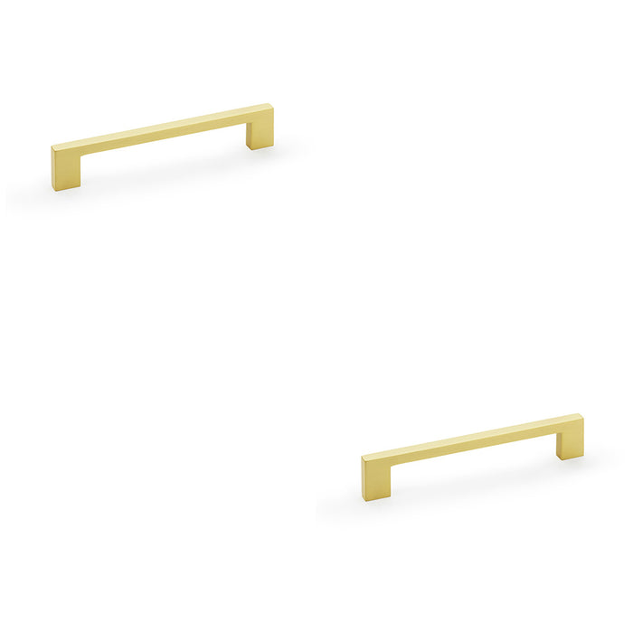2 PACK Slim Square Bar Pull Handle Satin Brass 160mm Centres SOLID BRASS Drawer