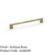 Slim Square Bar Pull Handle - Antique Brass - 224mm Centres SOLID BRASS Drawer 1