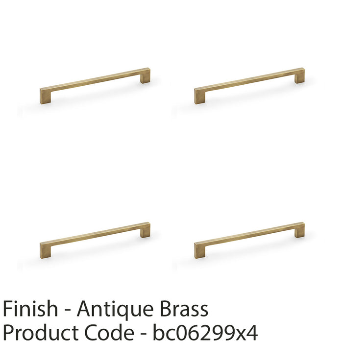 4x Slim Square Bar Pull Handle Antique Brass 224mm Centres SOLID BRASS Drawer 1