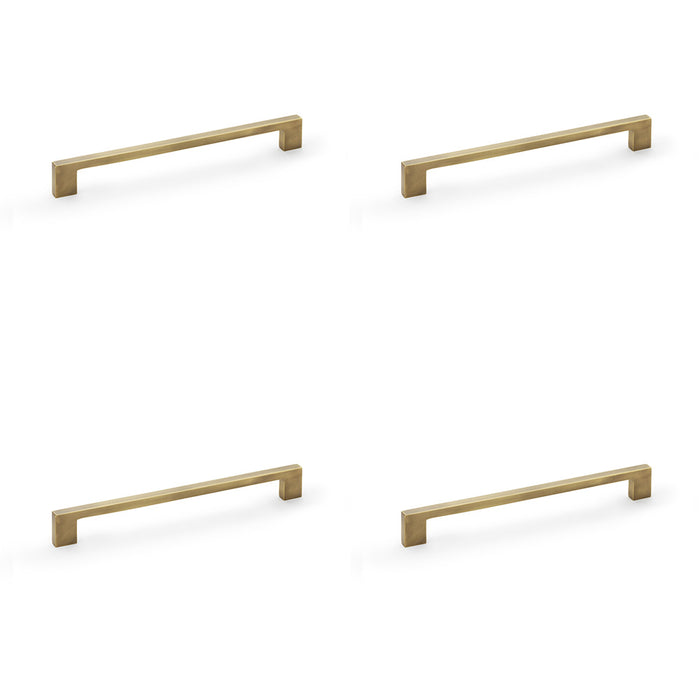 4x Slim Square Bar Pull Handle Antique Brass 224mm Centres SOLID BRASS Drawer