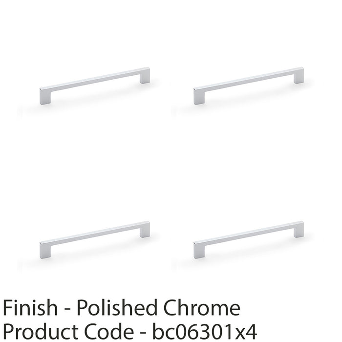 4 PACK Slim Square Bar Pull Handle Polished Chrome 224mm Centres SOLID BRASS 1