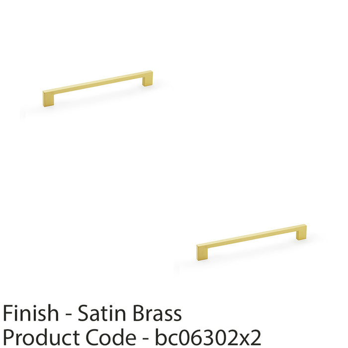 2 PACK Slim Square Bar Pull Handle Satin Brass 224mm Centres SOLID BRASS Drawer 1