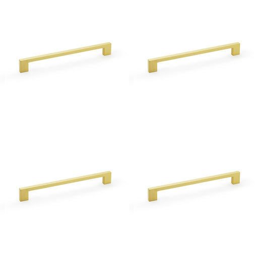 4 PACK Slim Square Bar Pull Handle Satin Brass 224mm Centres SOLID BRASS Drawer