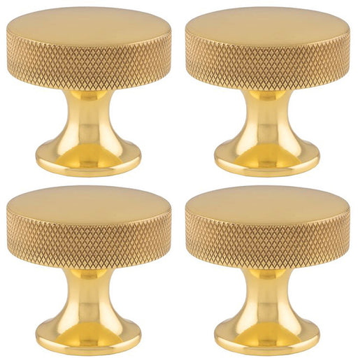 4 PACK Knurled Flared Stem Door Knob 38mm Polished Brass Cupboard Pull Handle