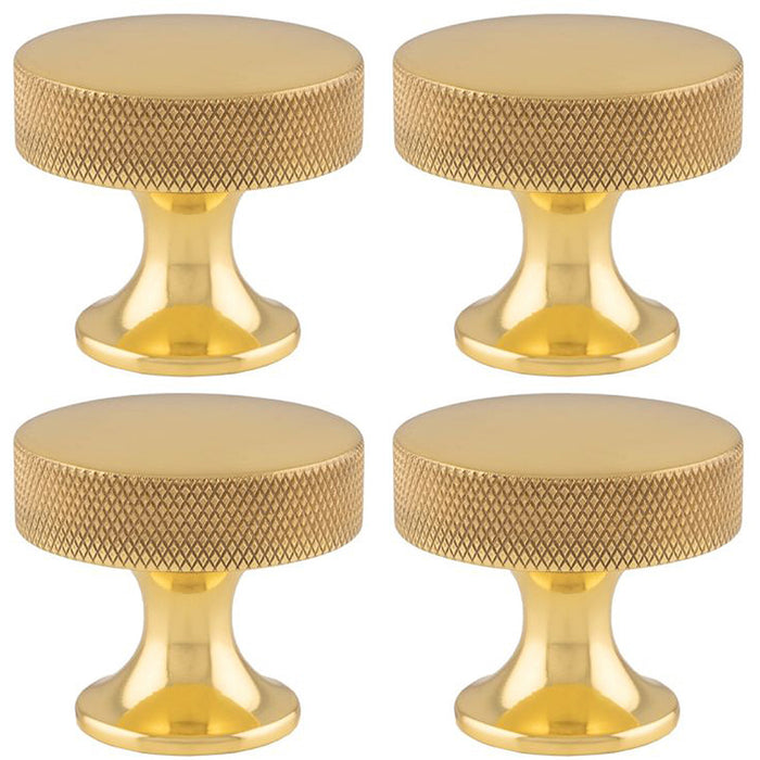 4 PACK Knurled Flared Stem Door Knob 38mm Polished Brass Cupboard Pull Handle