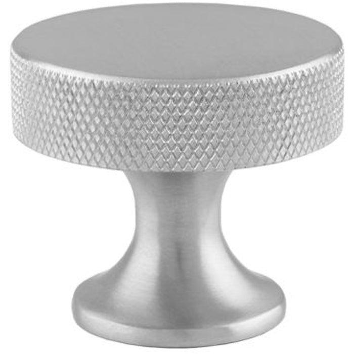 Knurled Flared Stem Cabinet Door Knob - 38mm Satin Chrome Cupboard Pull Handle