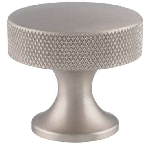 Knurled Flared Stem Cabinet Door Knob - 38mm Satin Nickel Cupboard Pull Handle