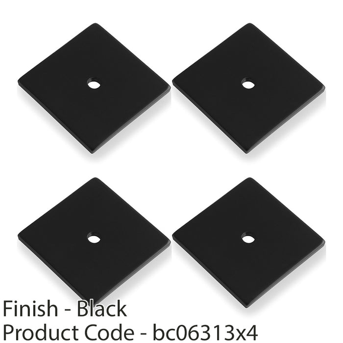 4 PACK Square Kitchen Door Knob Backplate Matt Black 38mm x 38mm Cabinet Plate 1