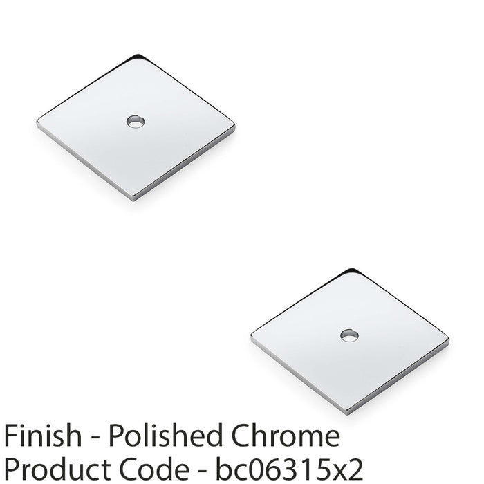 2 PACK Square Kitchen Door Knob Backplate Polished Chrome 38mm x 38mm Cabinet 1