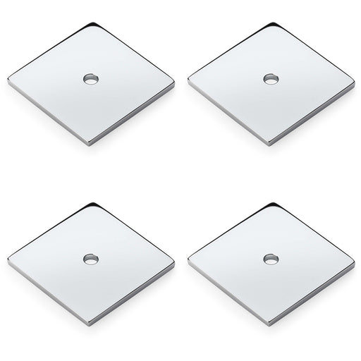 4 PACK Square Kitchen Door Knob Backplate Polished Chrome 38mm x 38mm Plate