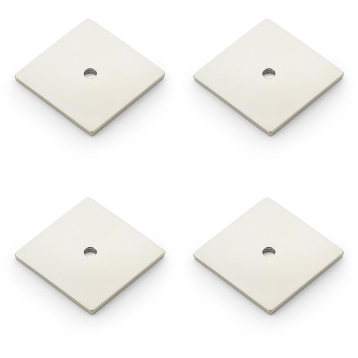 4 PACK Square Kitchen Door Knob Backplate Polished Nickel 38mm x 38mm Plate