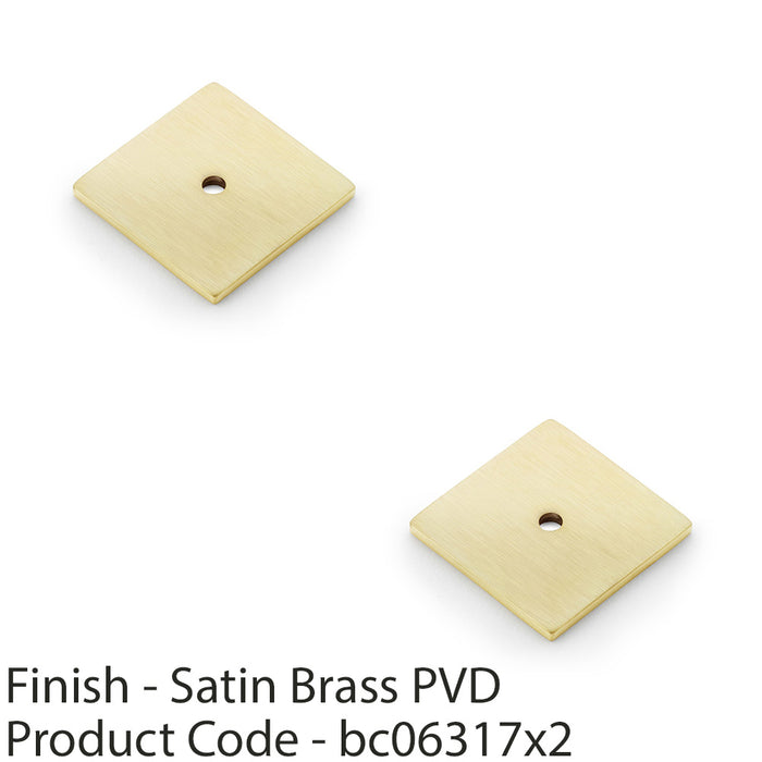 2 PACK Square Kitchen Door Knob Backplate Satin Brass 38mm x 38mm Cabinet Plate 1