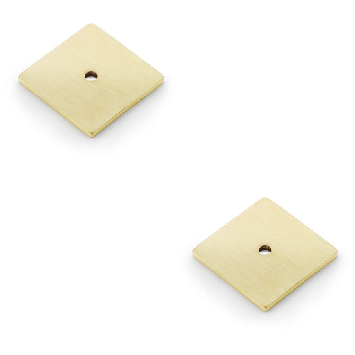 2 PACK Square Kitchen Door Knob Backplate Satin Brass 38mm x 38mm Cabinet Plate