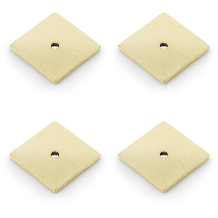 4 PACK Square Kitchen Door Knob Backplate Satin Brass 38mm x 38mm Cabinet Plate