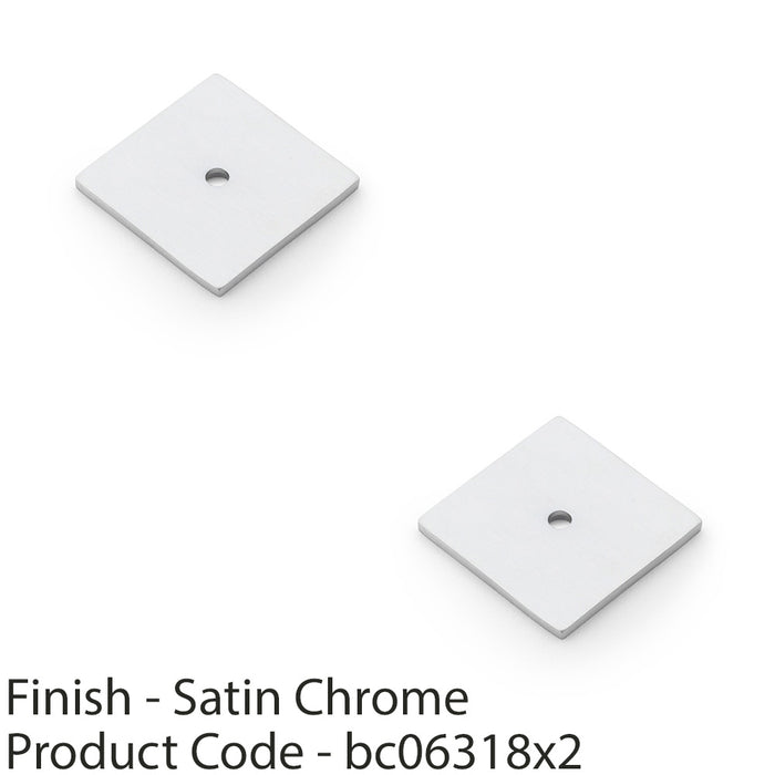 2 PACK Square Kitchen Door Knob Backplate Satin Chrome 38mm x 38mm Cabinet Plate 1