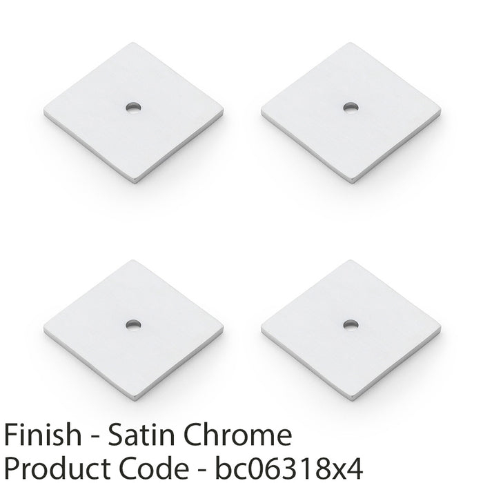 4 PACK Square Kitchen Door Knob Backplate Satin Chrome 38mm x 38mm Cabinet Plate 1