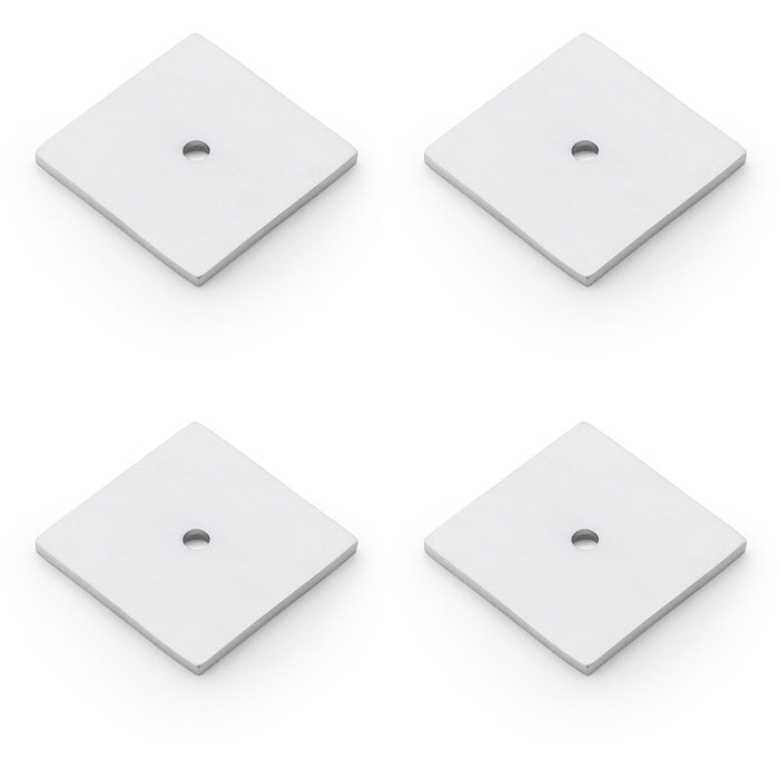 4 PACK Square Kitchen Door Knob Backplate Satin Chrome 38mm x 38mm Cabinet Plate
