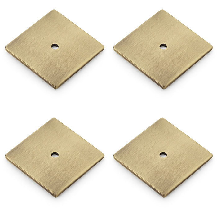 4 PACK Square Kitchen Door Knob Backplate Antique Brass 45mmx45mm Cabinet Plate