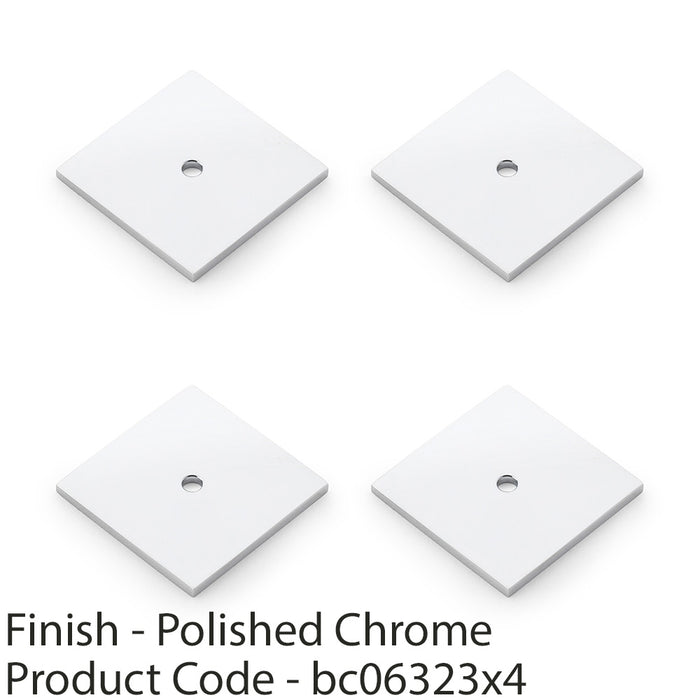 4 PACK Square Kitchen Door Knob Backplate Polished Chrome 45mm x 45mm Plate 1