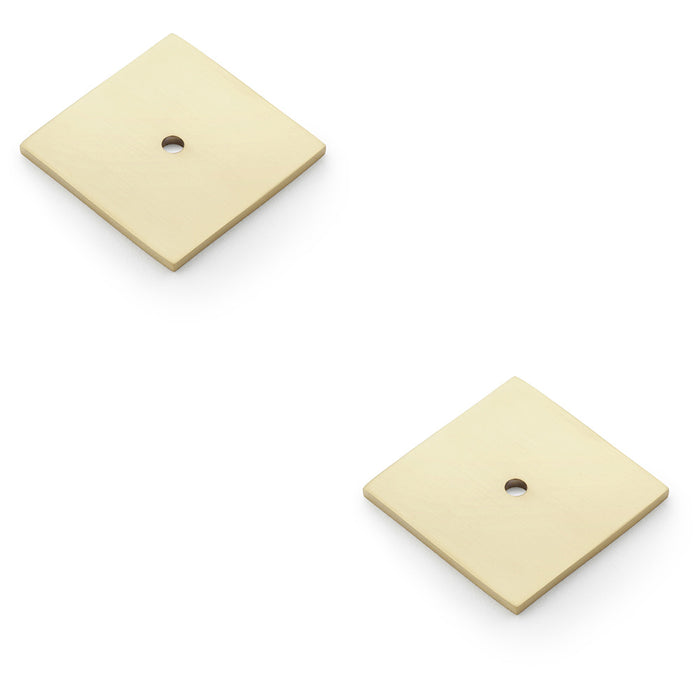 2 PACK Square Kitchen Door Knob Backplate Satin Brass 45mm x 45mm Cabinet Plate