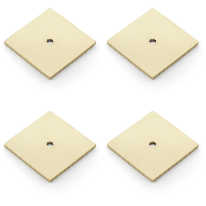 4 PACK Square Kitchen Door Knob Backplate Satin Brass 45mm x 45mm Cabinet Plate