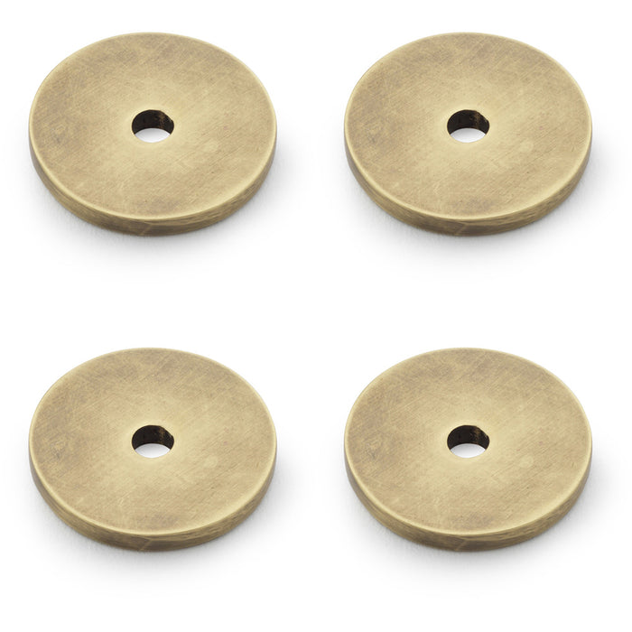 4 PACK Round Kitchen Door Knob Backplate Antique Brass 25mm Circular Plate