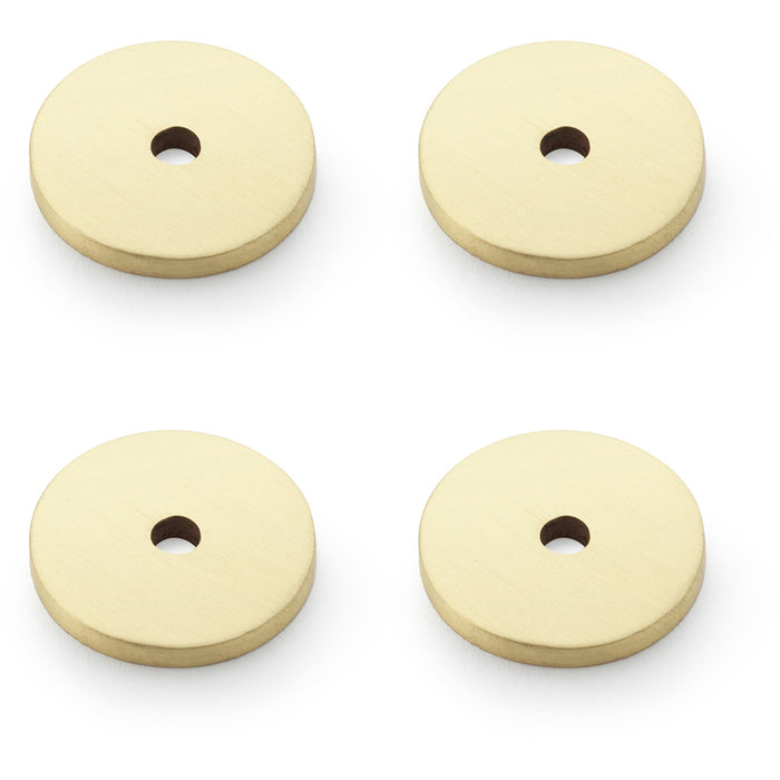 4 PACK Round Kitchen Door Knob Backplate Satin Brass 25mm Circular Plate