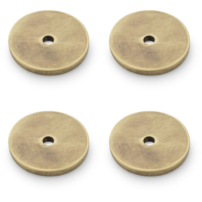 4 PACK Round Kitchen Door Knob Backplate Antique Brass 30mm Circular Plate