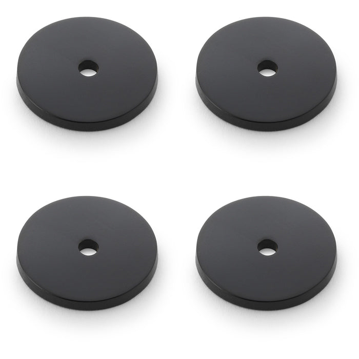 4 PACK Round Kitchen Door Knob Backplate Matt Black 30mm Diameter Circular Plate