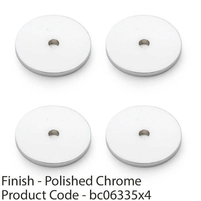 4 PACK Round Kitchen Door Knob Backplate Polished Chrome 30mm Circular Plate 1