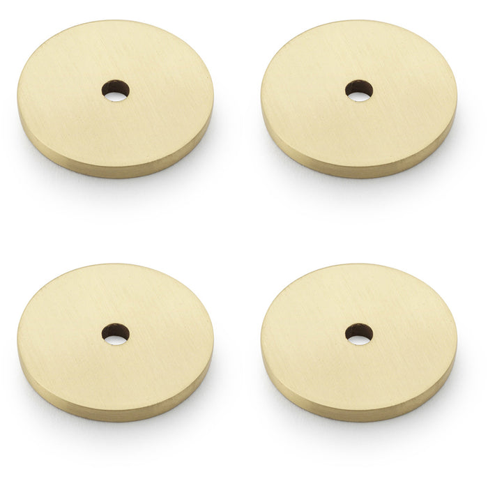 4 PACK Round Kitchen Door Knob Backplate Satin Brass 30mm Circular Plate