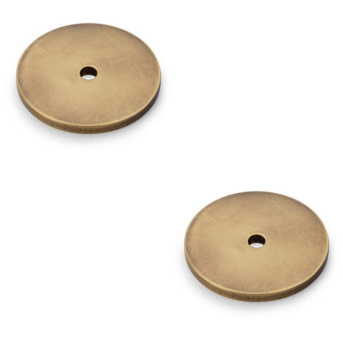 2 PACK Round Kitchen Door Knob Backplate Antique Brass 35mm Circular Plate