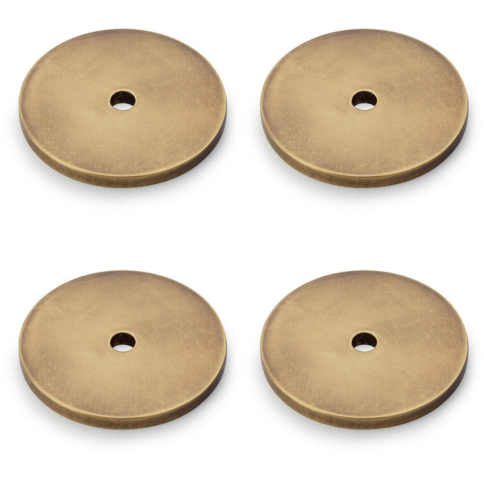 4 PACK Round Kitchen Door Knob Backplate Antique Brass 35mm Circular Plate