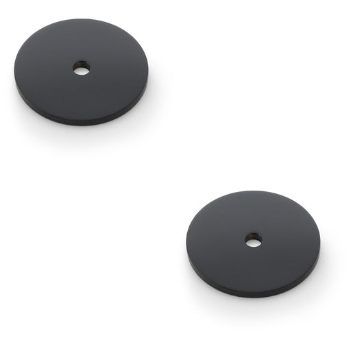 2 PACK Round Kitchen Door Knob Backplate Matt Black 35mm Diameter Circular Plate