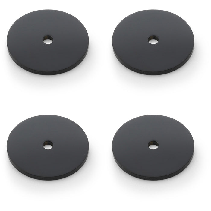 4 PACK Round Kitchen Door Knob Backplate Matt Black 35mm Diameter Circular Plate