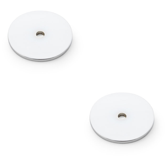 2 PACK Round Kitchen Door Knob Backplate Polished Chrome 35mm Circular Plate