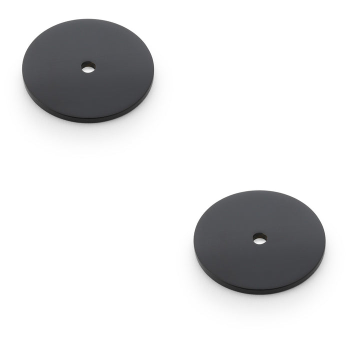 2 PACK Round Kitchen Door Knob Backplate Matt Black 40mm Diameter Circular Plate