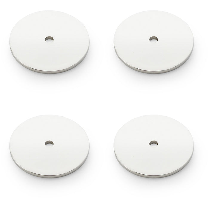 4 PACK Round Kitchen Door Knob Backplate Polished Nickel 40mm Circular Plate