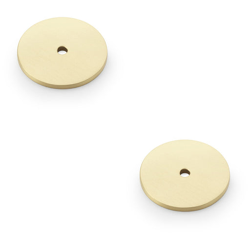 2 PACK Round Kitchen Door Knob Backplate Satin Brass 40mm Circular Plate