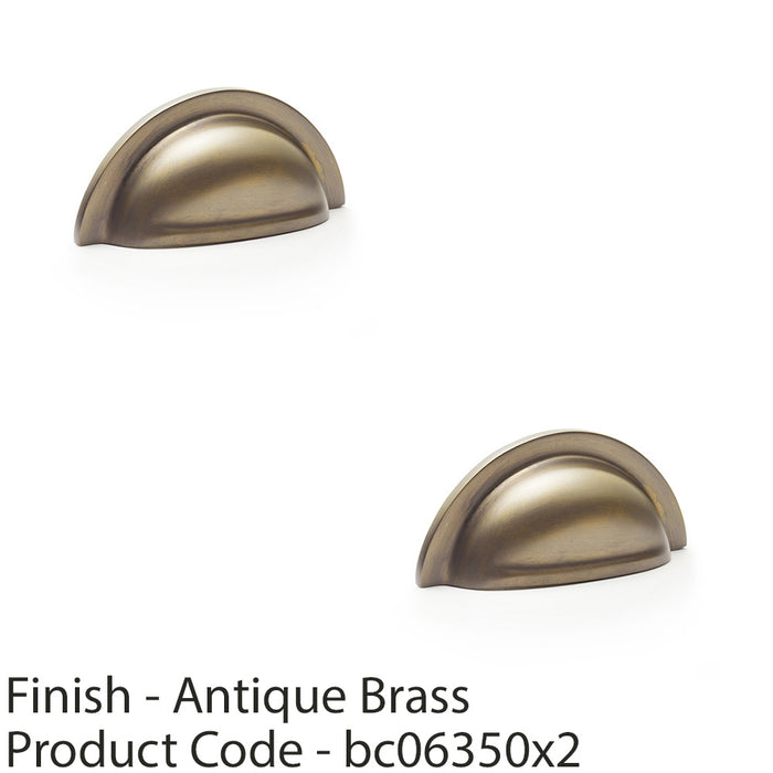 2 PACK Ridged Cup Handle Antique Brass 76mm Centres Solid Brass Drawer Pull 1