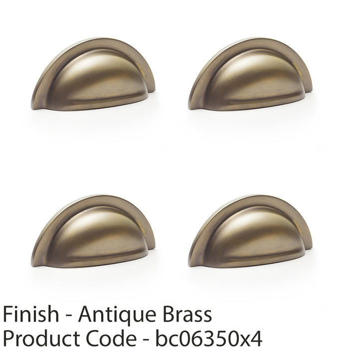 4 PACK Ridged Cup Handle Antique Brass 76mm Centres Solid Brass Drawer Pull 1