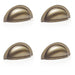 4 PACK Ridged Cup Handle Antique Brass 76mm Centres Solid Brass Drawer Pull