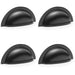 4 PACK Ridged Cup Handle Matt Black 76mm Centres Solid Brass Shaker Drawer Pull