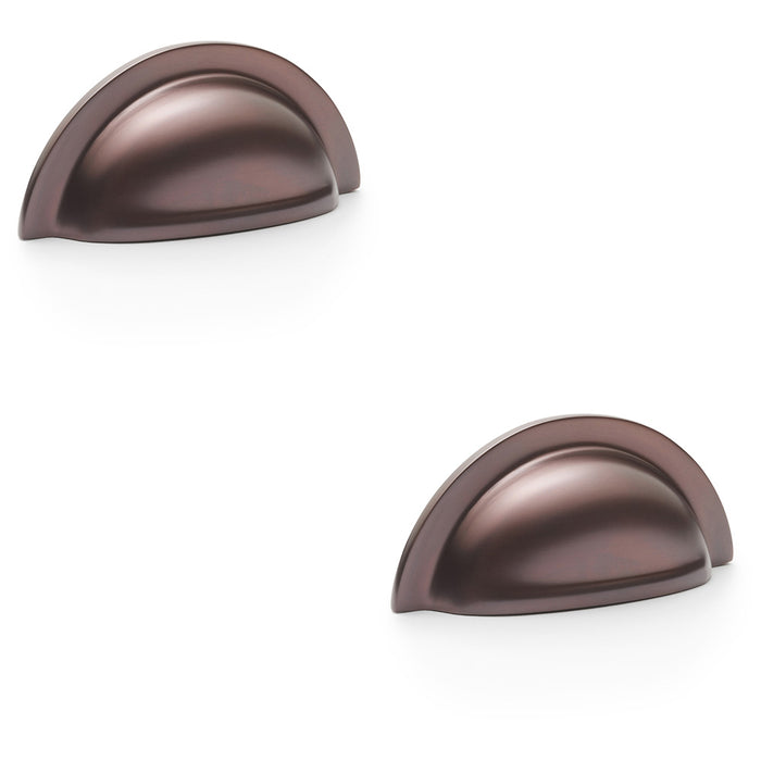 2 PACK Ridged Cup Handle Dark Bronze 76mm Centres Solid Brass Shaker Drawer Pull