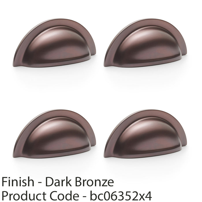 4 PACK Ridged Cup Handle Dark Bronze 76mm Centres Solid Brass Shaker Drawer Pull 1