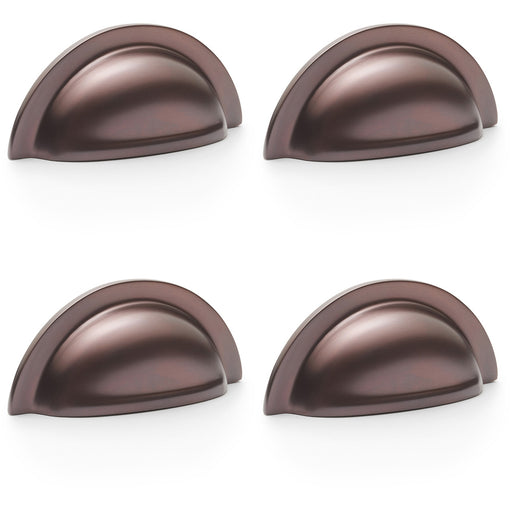 4 PACK Ridged Cup Handle Dark Bronze 76mm Centres Solid Brass Shaker Drawer Pull
