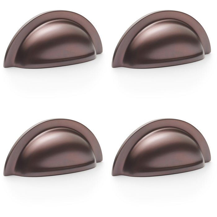 4 PACK Ridged Cup Handle Dark Bronze 76mm Centres Solid Brass Shaker Drawer Pull