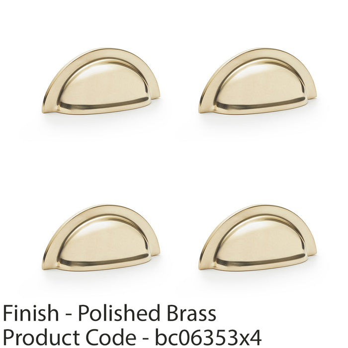 4 PACK Ridged Cup Handle Polished Brass 76mm Centres Solid Brass Drawer Pull 1