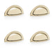 4 PACK Ridged Cup Handle Polished Brass 76mm Centres Solid Brass Drawer Pull