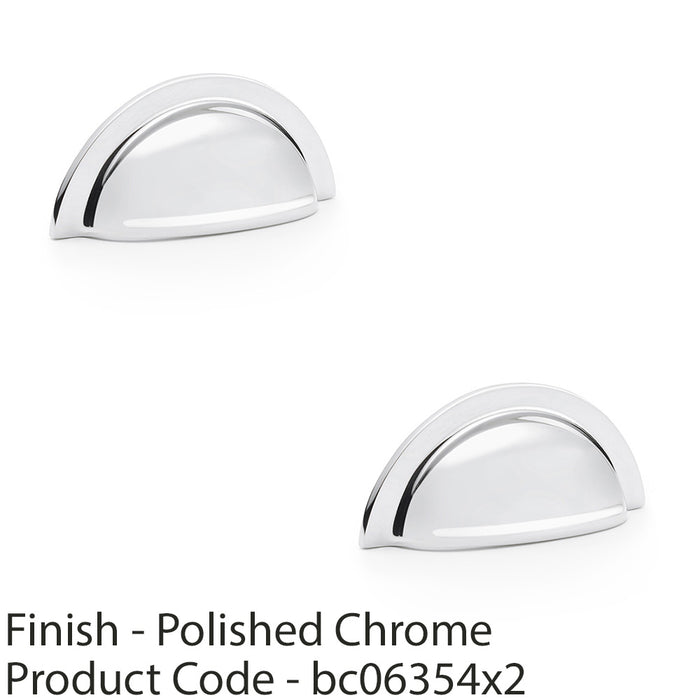 2 PACK Ridged Cup Handle Polished Chrome 76mm Centres Solid Brass Drawer Pull 1